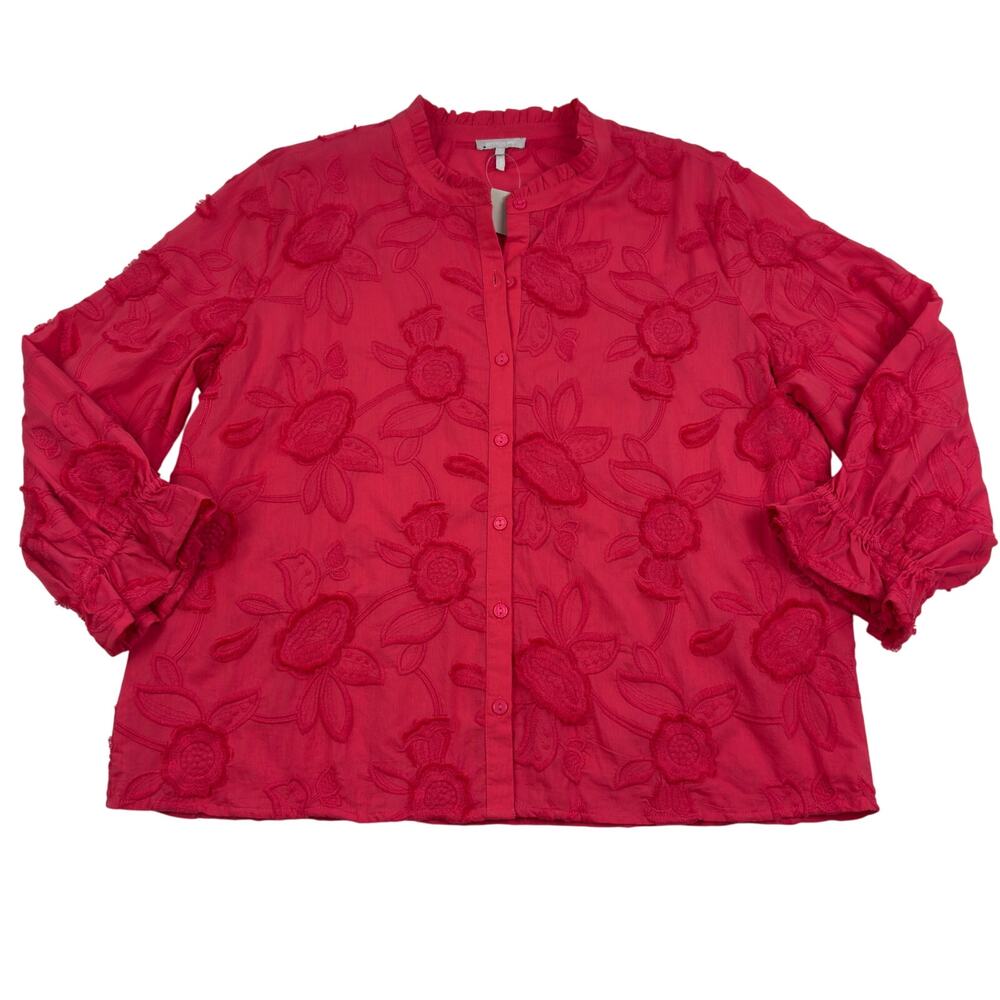 Hinson Wu Feminine Nicola Long Sleeve Floral Applique Shirt Women's Size Large